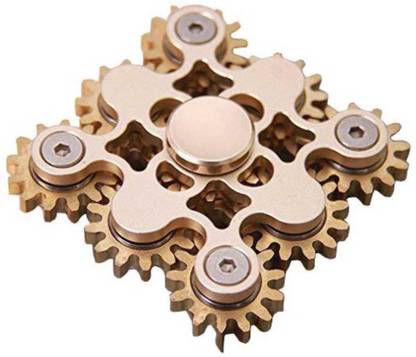 PREMSONS 9 Gear Fidget Spinner Smooth Silver Metal Surface with Brass Gears - Premium 9 Gear Spinner Ultra Durable and Stable (Gold)