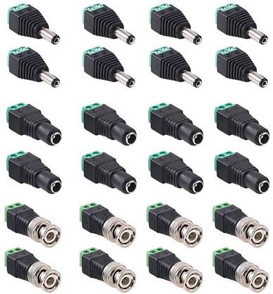 TAAPSEE 24 Pcs (8 Pairs x DC Male Female + 8 Pcs x BNC Male) 5.5mm x 2.1mm Male DC Power Connector, BNC Male Balun Connector for Led Strip CCTV Security Camera Cable Wire Ends Plug Barrel Adapter DC BNC SCREW TYPE CONNECTOR Wire Connector