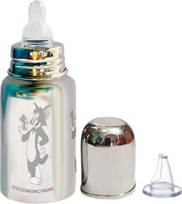 Goodmunchkins Stainless Steel Feeding Bottle - 300ml - 304 Grade Steel - BPA Free, No Joints, Rust Free, No Plastics - 1 Bottle + 1 Sipper Training Spout - 300