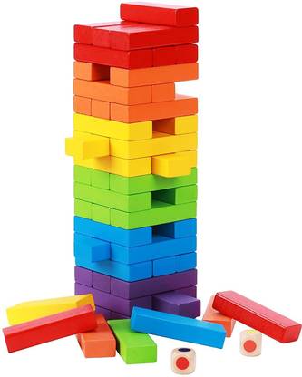 Pepino Perfect Jenga Blocks Timber Tower Tumbling Game for Kids and Adults, Jenga Game Traditional Classic Jenga Blocks Truth and Dare Game for Everyone 48 Wooden Blocks with 4 Dices Game