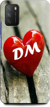 INDICRAFT Back Cover for POCO M3 D M, D LOVES M, NAME, LETTER, ALPHABET, DM LOVE, HART, BLUE