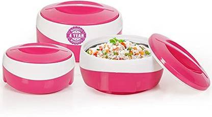 BlueBerry's Wave Pink White, Inner Steel Casserole Gift Set Combo 600 ml,1200 ml,2000 ml (Pack of 3) Pack of 3 Thermoware Casserole Set
