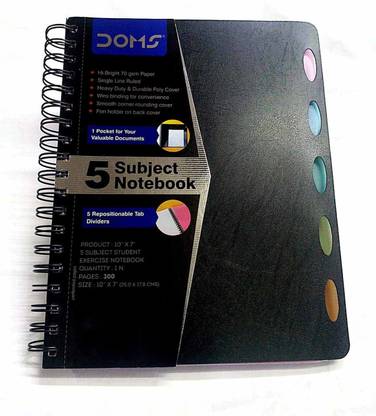 DOMS 5 Subject Note Book 300 Pages Regular Diary Ruled 300 Pages