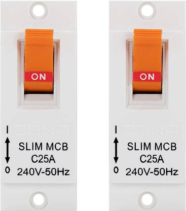 CONA Slim MCB C-Type 25A SP Switch 240V/415V, White - Pack of 2|MCB Switch|MCB Single Pole Switch|Master Switch|Circuit Breaker Capacity 3 kA 4121 MCB