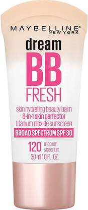 MAYBELLINE NEW YORK Dream Fresh Skin Hydrating BB cream, 8-in-1 Skin Perfecting Beauty Balm with Broad Spectrum SPF 30, Sheer Tint Coverage, Oil-Free, Medium, 1 Fl Oz Foundation