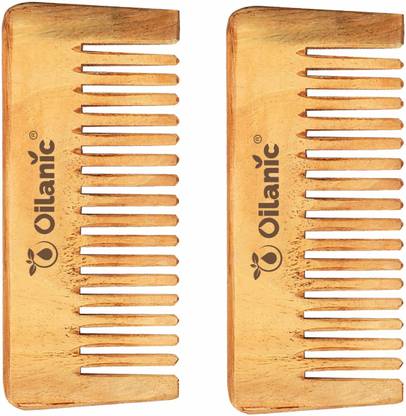 Oilanic Herbal Handmade Medium Detangler Neem Wooden Comb(5.5 inches)- For Antidandruff Men & Women pack of 2 Pcs