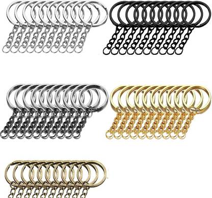 DIY Crafts Split Key Ring with Chain Set, Metal Flat Keychain Rings 1 Inch with Open Jump Rings Screw Eye Pins Bulk, for Beading Jewellery Bag Hanging Handbag Key Chain