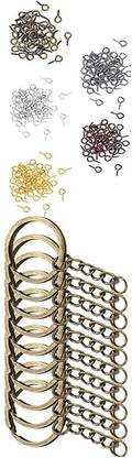 DIY Crafts Split Key Ring with Chain Set, Metal Flat Keychain Rings 1 Inch with Open Jump Ring Key Chain