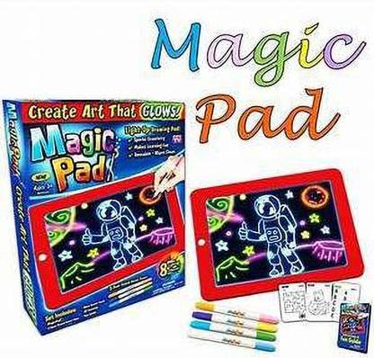 ICECLOUD Magic Pad Light Up Glow Drawing Board LED Draw Sketch Tablet for Art Write Learning which Includes Fun Guide Stencils, Glow Boost Card, Cleaning Cloth Sketch Pad