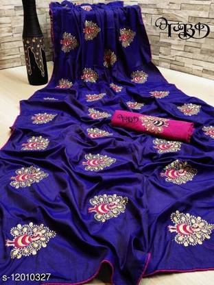 priveri design Embroidered Daily Wear Silk Blend Saree with Unstitched Blouse
