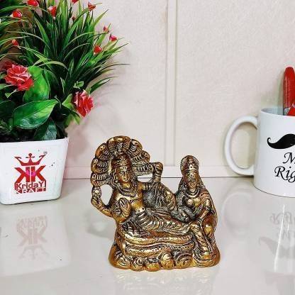 A1 Laxmi Ganesh AG TREND Lord Vishnu with Lakshmi Resting Upon Shesha Naag Laxmi Narayan Statue Decorative Showpiece Decorative Showpiece - 12 cm (Brass, Gold) Decorative Showpiece - 12 cm