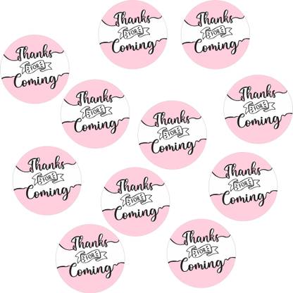 SUDARSHAN STICKER 5 cm White & Pink Colour "Thanks for Coming" Invitation Stickers, Self Adhesive (Pcs of 55). Self Adhesive Sticker