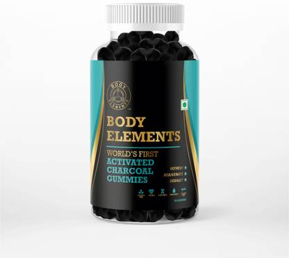 BODYELEMENTS Activated charcoal gummies ,vitamins B9 & B12 green apple cider vinegar