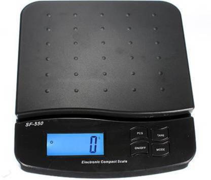 RTB SF-550 Features: Equipped with a high precision strain gauge sensor system Large LCD and excellent load cell Auto zero resetting/power off Mode function (g/oz/lb/kg) Over-load/Low battery indicator Large square weighting pan Outside calibration Auto backlight (optional) Counting function (optional) Net weight/stability indication 1.5v×2AA Battery (included) or AC/DC adapter 9v/100mA Weighing Scale (Black), SF550 Digital 30 kg Kitchen Weight Machine with Adapter Weighing Scale (Black) Weighing Scale (Black), 30kg x 1g Premium Scale for Multi-purpose weight measuring machine with Adapter Weighing Scale (BLACK) Weighing Scale