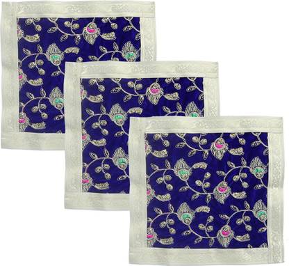 shoppersduniya Blue Velvet Designer Aasan for Puja Mat | Mandir, Temple, Home, Office, Base Altar Cloth