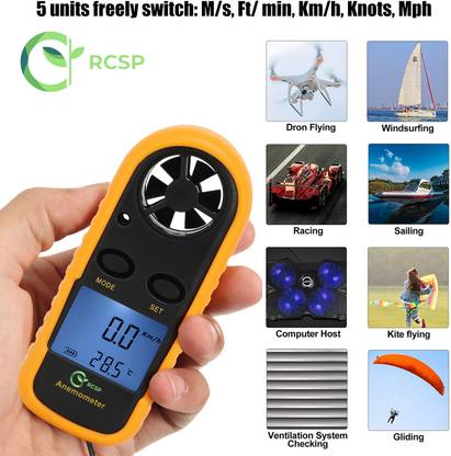 RCSP digital anemometer wind speed meter portable with Large LCD display Gauge meter with temperature measuring device Digital  Anemometer