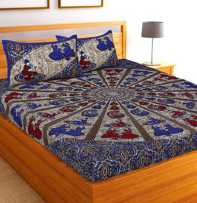 Homeline 150 TC Cotton Double Jaipuri Prints Flat Bedsheet