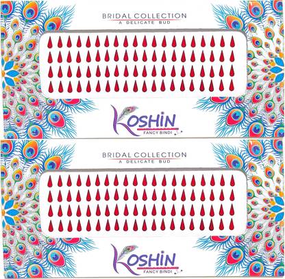 Koshin Red Color Drop Shape Tilak Small Size Height 8mm Bindi For Girls Women Ladies Pack 2 Forehead Red Bindis
