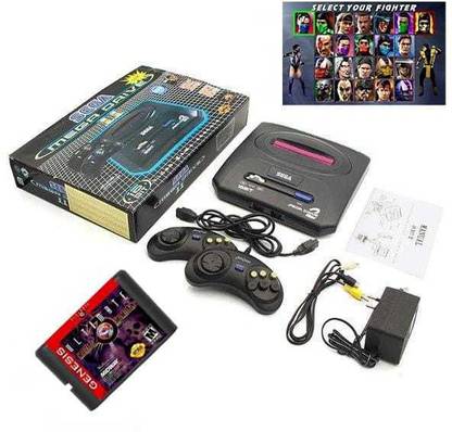 Amber Sega Mega Drive 16bit Video Game TV Console 2 wired Controllers 1Ac Adapter Av Out Put Retro 369 Built-in Like Sonic & 1 cassettes Mortal Kombat 3rd Combo Handheld Gaming Console
