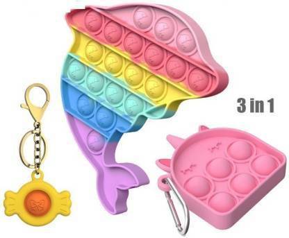 Mt hub Pop It Bubble Sensory Fidget Toy Silicone Dolphin, Mini Unicorn & Fidget Keychain Relief Stress Suitable for All Ages Party & Fun Board Game