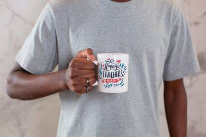 THE MEHRA CREATION Happy teacher's day, cute flower theme, teachers day gift, gift for teacher,mentor, sister , brother, cousin,daughter,gift white ceramic coffee mug (325 ml) Ceramic Coffee Mug