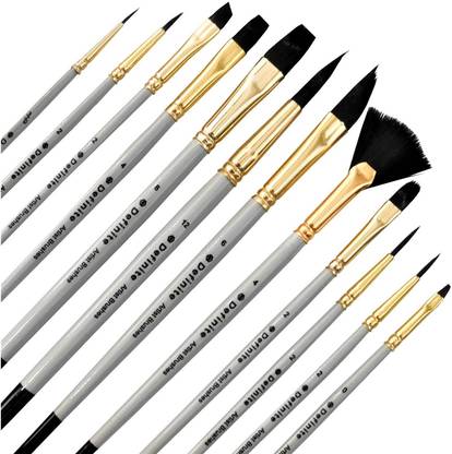 Definite Art Synthetic Nylon Paint Brushes Combo of Round, Dagger, Detailer, Flat, Fan, Liner, Fine, Filbert and Angular; Anti-Shedding Nylon Bristles ideal for Watercolor, Poster, Tempera, Acrylic Painting for Students, Artist, Hobbyist and Professionals