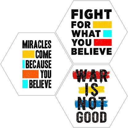 saf Set of 3 Hexagon UV Textured Digital Reprint 17 inch x 17 inch Painting