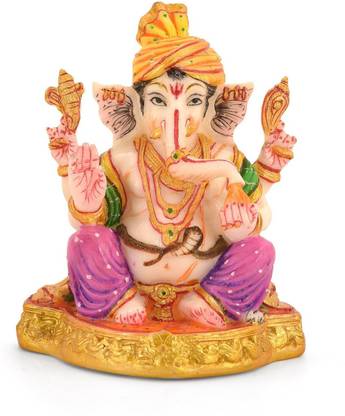 Flipkart SmartBuy Poly Marble Pagdi Ganesha Statue Hindu (Size: 4.5 x 4 inches) Decorative Showpiece  -  11.43 cm