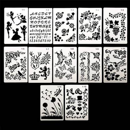 HASTHIP 12pcs Drawing Painting Stencils Scale Template Sets, Plastic Shapes Stencils Graphics Stencils for Children Creation,Scrapbooking, DIY Albums Accessories FKF11-1AQM509 Drawing Painting Stencils Scale Template Sets Stencil