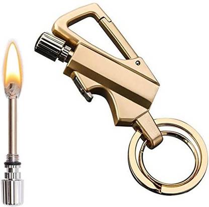 Explorer Metal Lighter, 3 in 1 Key Chain Matchstick Lighter Creative Bottle Opener ™ 3 in 1 Keychain Lighter Waterproof Cigarette Flint Lighter + Keyring And Bottle Opener Emergency Fire Starter (Magnesium Striker) Match Sticks Used for Outdoor Camping, Kerosene Fillable Survival Tool Cigarette Lighter