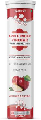 HealthVit Apple Cider Vinegar 500mg | Pomegranate & B6 10 Effervescent Tablets Green Apple