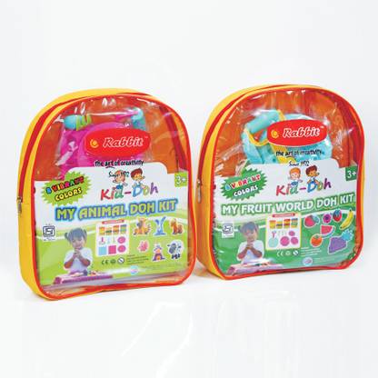 Rabbit My Animal Dough Kit + My Fruit World Dough Kit Combo Pack of 2 With Moulds For Shapes | Big Dough Kit| Create Animal & Fruit World|Dough Set Play & Learn with Dough| Multicolor |Age 3+