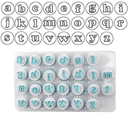 Bakers cutlery Push Easy Mini Lowercase Alphabet Cutters Letter Plungers for Fondant, Cookies, Caking Decorating Tool (26 Pc Lower Case Letter) Cookie Cutter