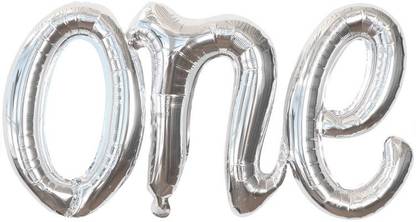 Hippity Hop Printed One Foil Balloon in Writing Style Script Letter 21 by 42 inch For 1st Birthday Anniversary,first birthday,one alphabet foil script balloon,1st birthdya decorationPack of 1 (Silver) Balloon