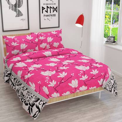 hansika textiles 120 TC Microfiber Double Floral Flat Bedsheet