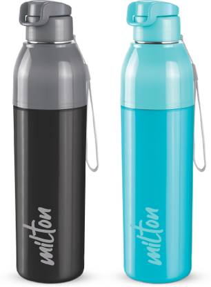 MILTON Steel Convey 900 Insulated Inner Stainless Steel Water Bottle,Set of 2, Black,Cyan 630 ml Bottle