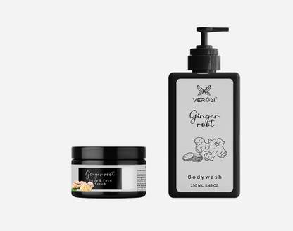 VERON Ginger Zinger - Ginger root Face and Body Scrub (150 g) + Ginger root Body wash (250 ml) - UNISEX - SLS & Paraben free