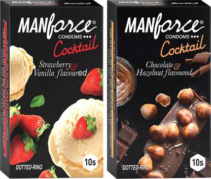 MANFORCE Cocktail Combo Pack (Hazelnut & Chocolate and Strawberry & Vanilla) Condom  (Set of 2, 20 Sheets) at Rs. 113
