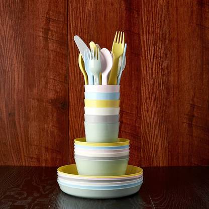 IKEA Polypropylene Serving Bowl Pack of 36, 18-piece cutlery set, 6 Bowls, 6 Glass(Mug), (19cm Plates 6)