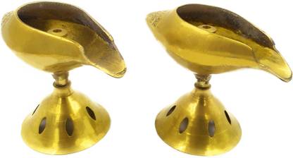 shinde exports brass/pital diya for pooja worship 4x3.14 inches Brass (Pack of 2) Table Diya Set