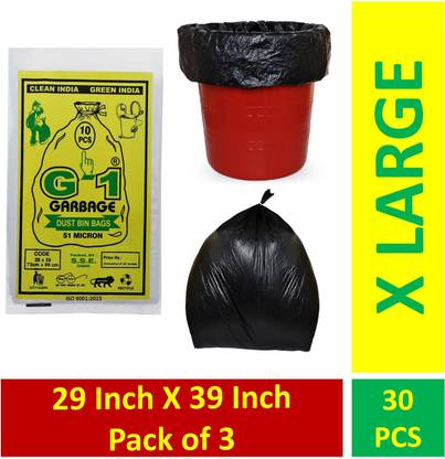 G-1 29x39 Inch, X-Large Black Garbage Bags, Pack of 3 XL 40 L Garbage Bag  Pack Of 30