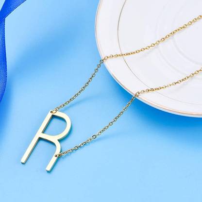 GoldNera Diagonal R Alphabet Handmade without Plating for Girls With Chain Brass पीतल पेंडेंट