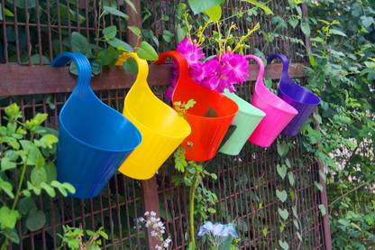 Asian Aura Plastic Hanging Hook Railing Planter Flower Pot Plant Container Set