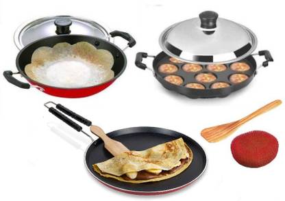 merchy Appam maker with lid ( Appam pan with lid , Paniarakkal with lid , Appam maker with lid ) appa chatty tawa set Pancake Pan 23 cm, 28 cm diameter with Lid 1 L capacity