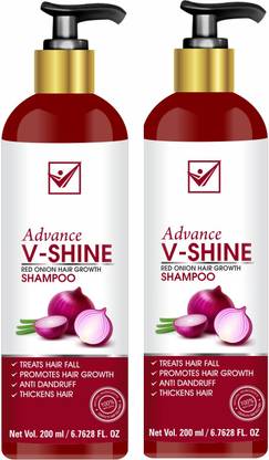 V SHINE Advance Red Onion Extract Shampoo For All Hair Problems - Paraben Free And Sulfate Free (Pack of 2)