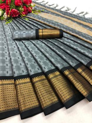 Checkered Kanjivaram Pure Silk Saree