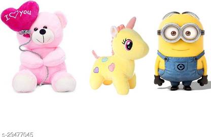BINA TRADERS CUTE MINION SOFT UNICORN AND BALLON TEDDY COMBO 32 CM  - 32 cm