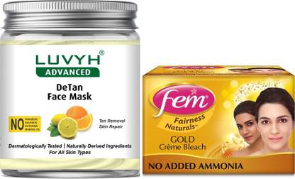 LUVYH DeTan Face Mask 500Gm and Fem Gold Bleach 30Gm