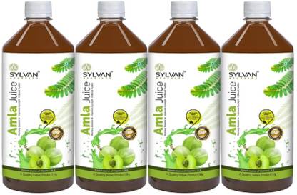 SYLVAN AYURVEDA AMLA JUICE FOR MEMORY BOOSTING, IMPROVE EYESIGHT & FOR BLOOD PURIFIER PACK 1L | SET-4 ( JAMBO PACK) 1 L*4 = 4 L
