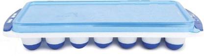 futurist world Ice Tray Easy Push Premium POP-Out Ice Cube Tray with Flexible Silicon Bottom and Over Lid Blue Silicone Ice Cube Tray (Pack of1) White, Blue Plastic Ice Cube Tray